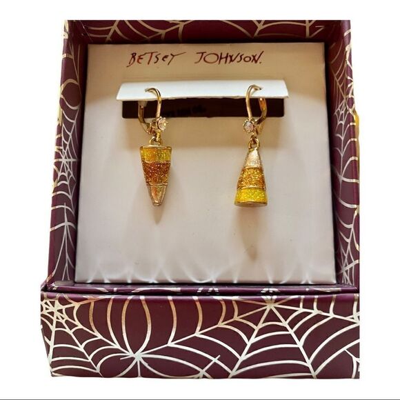 Betsey Johnson Sparkly Candy Corn Dangle Drop Earrings. - Picture 1 of 7